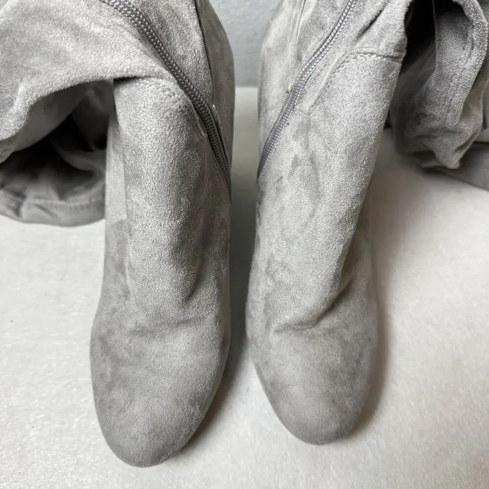 Beston Gray Faux Suede Tall Over the Knee High Heeled Boots Pointed Toe Women 9